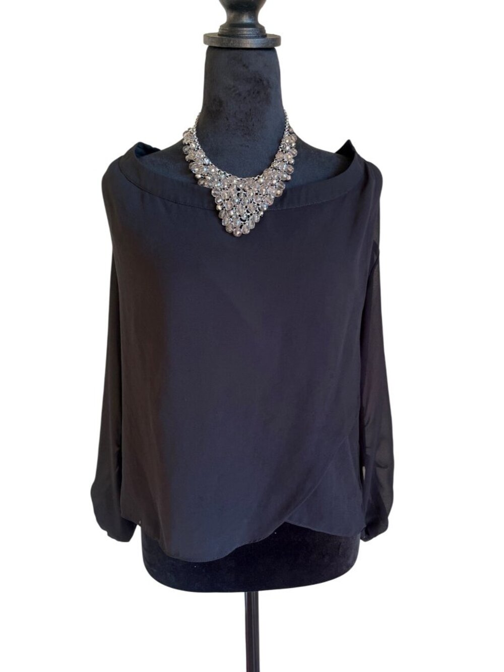ASOS Sheer Layered Blouse Women's 0 Black Long Sleeve Flowy Elegant Top
